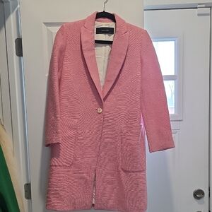 Zara Pink Textured Single-Button Trench Coat
